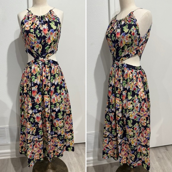 Something Navy Floral Cutout Midi Dress - XS - Picture 3 of 6